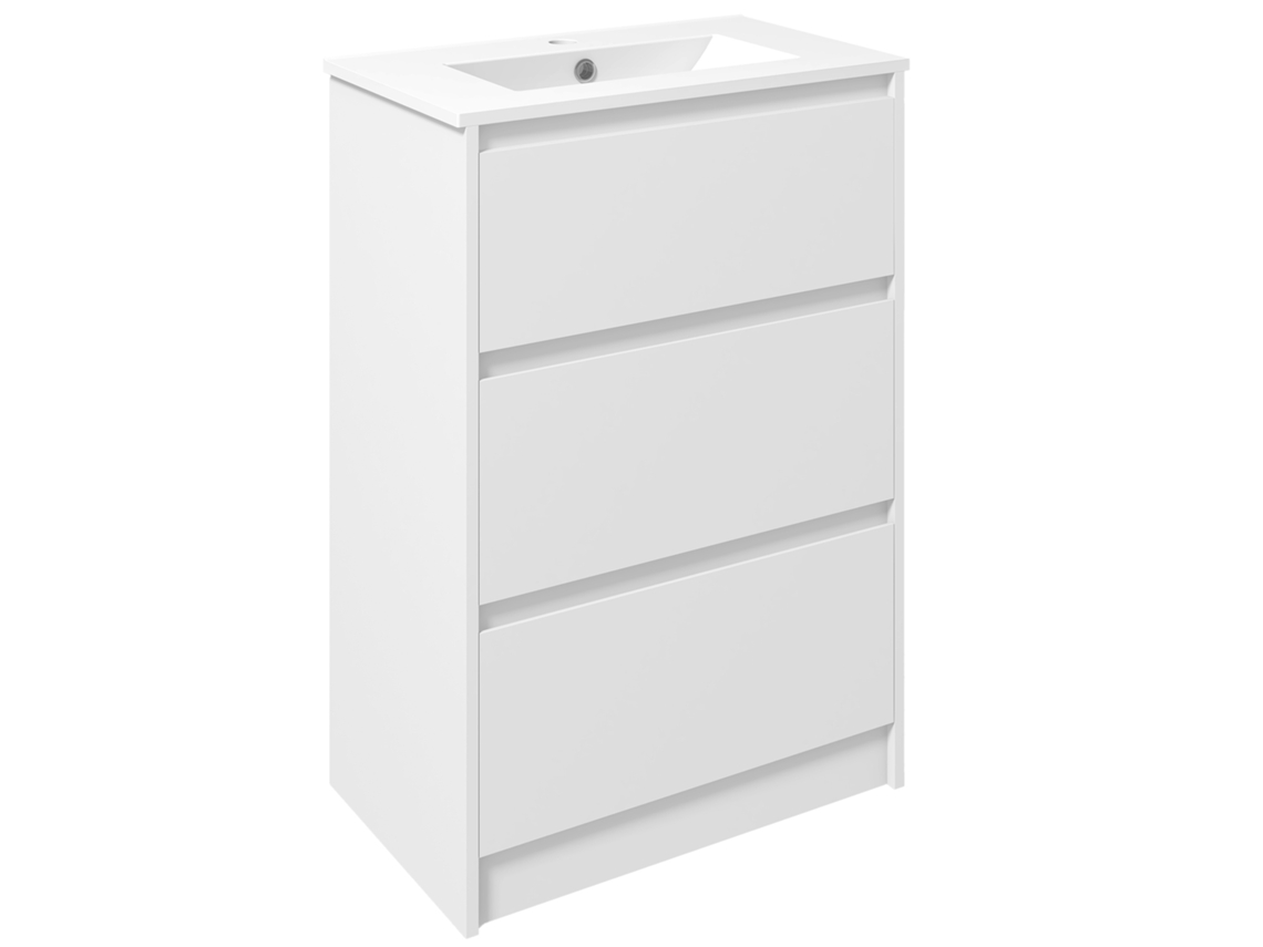 Mueble De Baño Con Lavabo De Cerámica, 2 Cajones, Mueble Blanco Brillante, 61x37x88 Cm