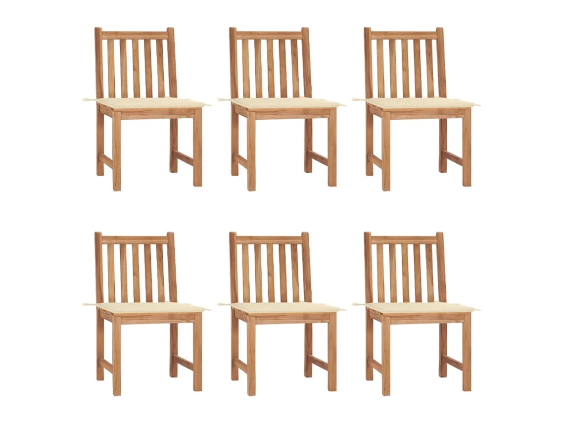 Sillas de jardín DKD Home Decor de 6 piezas con cojines, madera maciza de teca