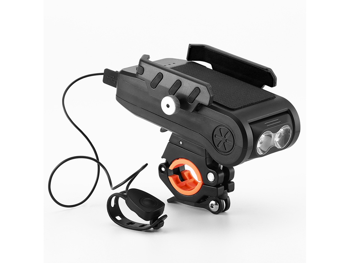 Luz Para Bicicleta Cuatro En Uno Con Soporte Para Teléfono Móvil, Bocina Y Batería Portátil - Equipamiento Para Ciclismo