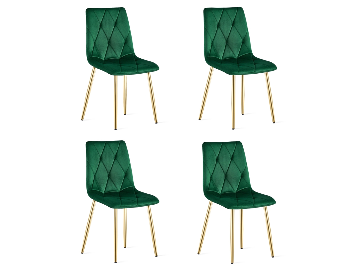 Silla De Comedor Juego De 4 Piezas Tyra Asiento Verde Oscuro, Piernas De Oro, Asiento Acolchado, Asiento Ergonómico