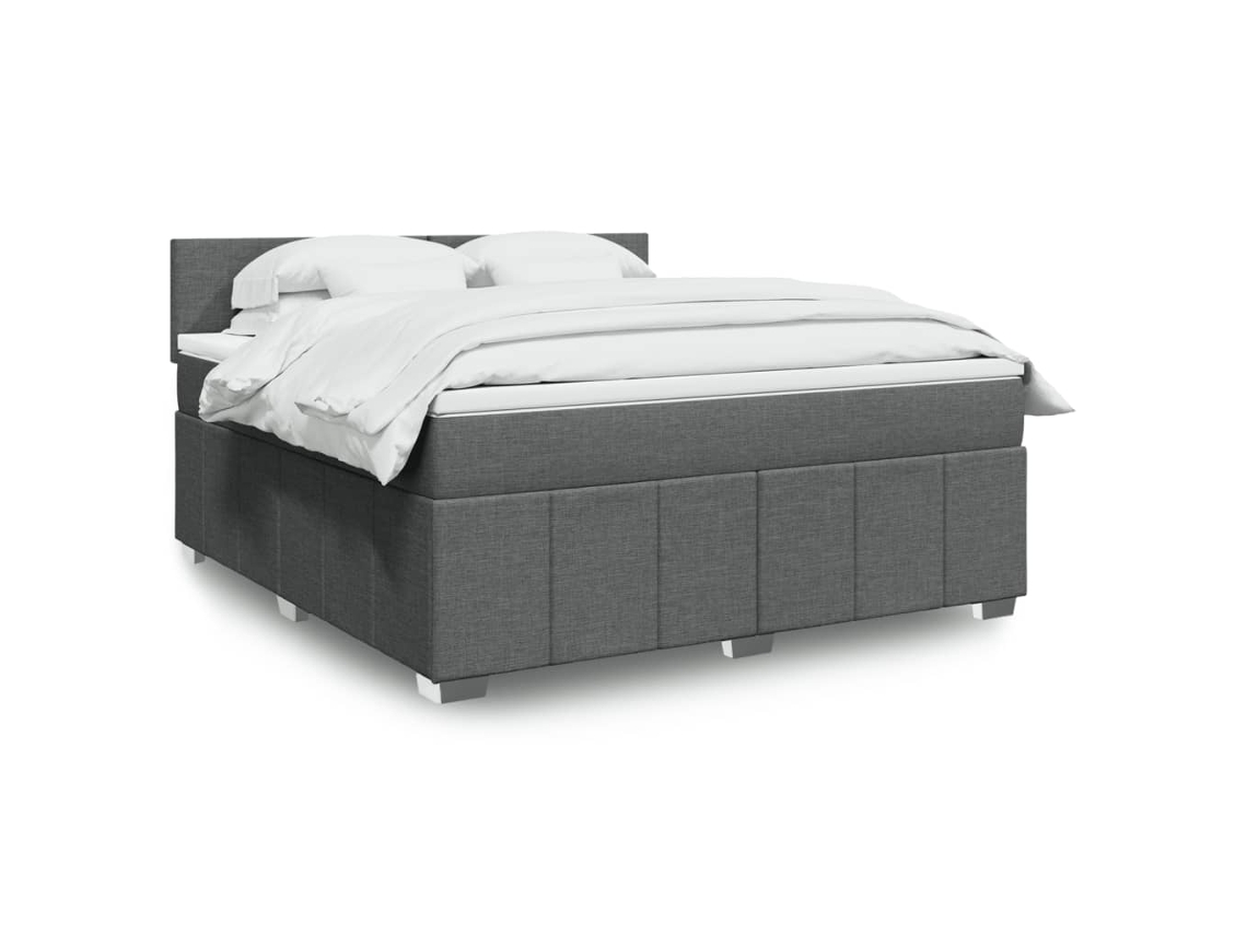 Cama Box Spring Con Colchón Tela Gris Oscuro 180x200 Cm