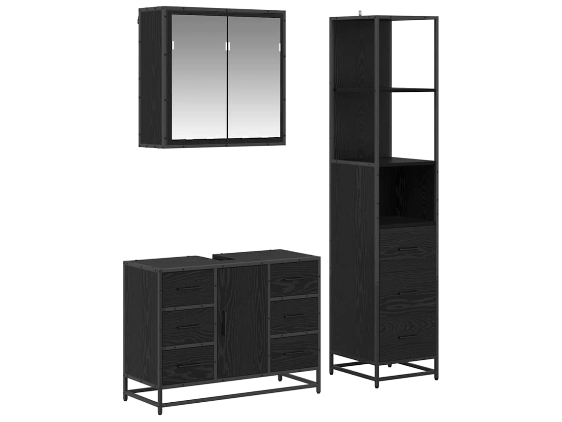 Conjunto de muebles de baño con puerta, 3 piezas, roble negro, MAISON EXCLUSIVE