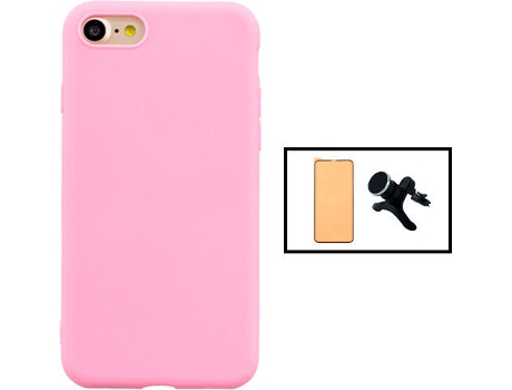 Kit Carcasa + Protector de Pantalla Full Cover + Soporte iPhone SE 2022 G4M Rosa