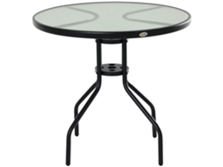Mesa De Comedor De Exterior, De Cristal Templado, Con Orificio Para Sombrilla, Ø80x72cm, Negra.