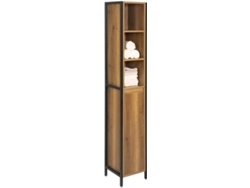 Mueble Columna De Baño Armario Para Baño Con 3 Compartimientos Y 1 Puerta Bzr62-Pf SOBUY (Marrón-30x28x168 cm)