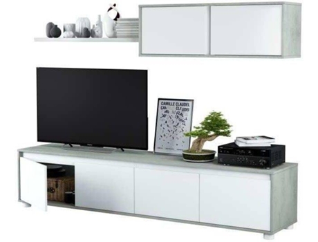 Conjunto De Muebles tv fores alida 200x43x41cm madera blanco habitdesign salon moderno modulos comedor modelo acabado en artik y gris cemento medidas 200 ancho 43 41