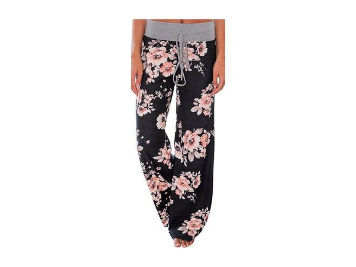 2026-pantalones Anchos De Descanso Con Estampado Floral Elástico Y Cordón Ajustable Para Mujer L Black2