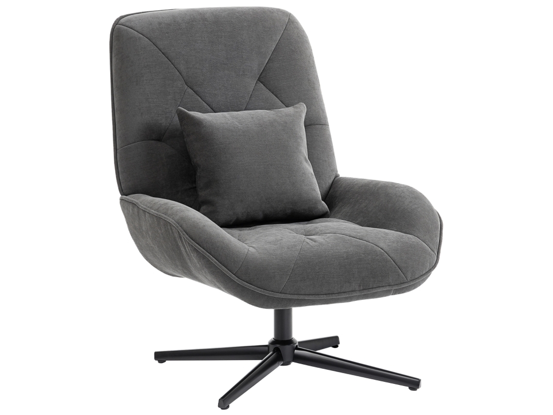 Sillón Giratorio Con Detalles De Chenilla Y Cojín Lumbar Gris Oscuro.