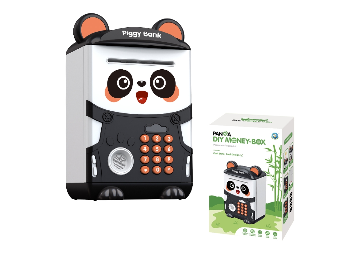 Hucha con forma de panda, desbloqueo por huella dactilar con detección automática. Mdug (negra)