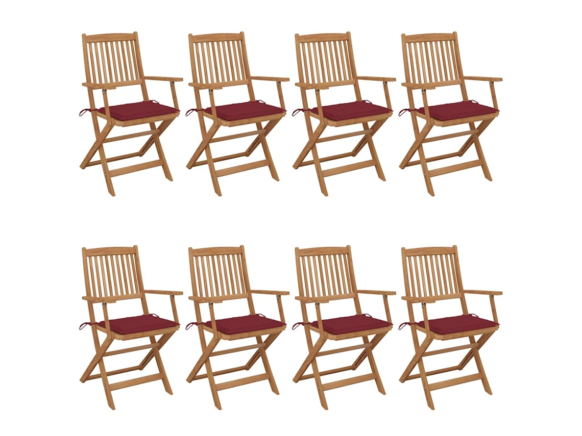 Sillas de jardín plegables DKD Home Decor de 8 piezas con cojines de acacia maciza