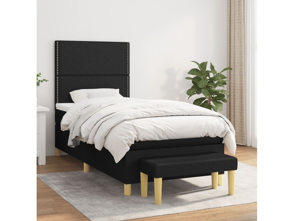 Cama Box Spring Con Colchón Tela Negro 80x200 Cm