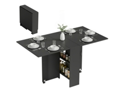 Mesa de cocina/comedor plegable, desmontable, con ruedas, 75 x 140 x 74 cm, color negro.