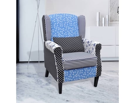 Vidaxl De Diseño retales patchwork estampado azul blanco asiento con tejido 240882 tela