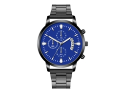 Reloj De Cuarzo Para Hombre Con Calendario, Brazalete De Acero, Esfera Redonda, Negro Y Azul.