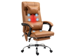 Sillón De Oficina Con Función De Masaje Y Calefacción, Reposapiés, Reposacabezas Y Ruedas Tapicería Sintética Marrón.