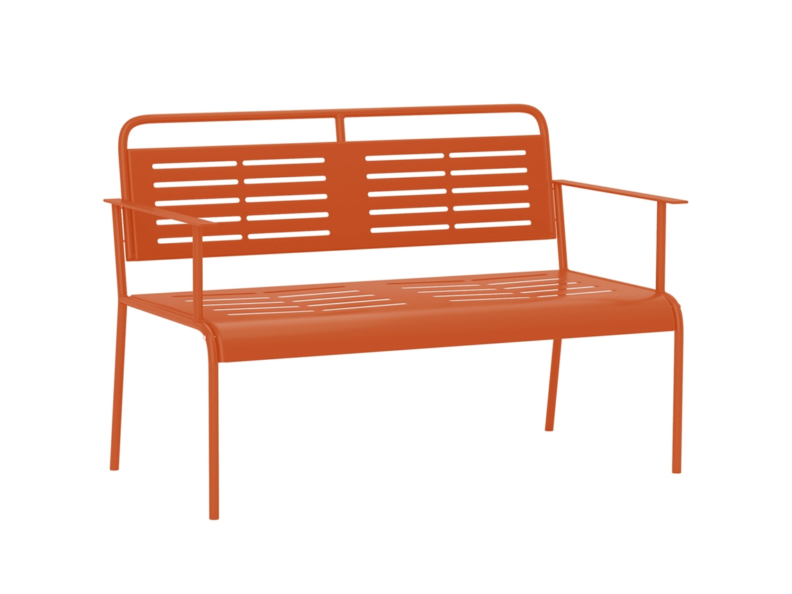 Banco de jardín de acero para 2 personas con reposabrazos, color rojo, 121x64x84cm