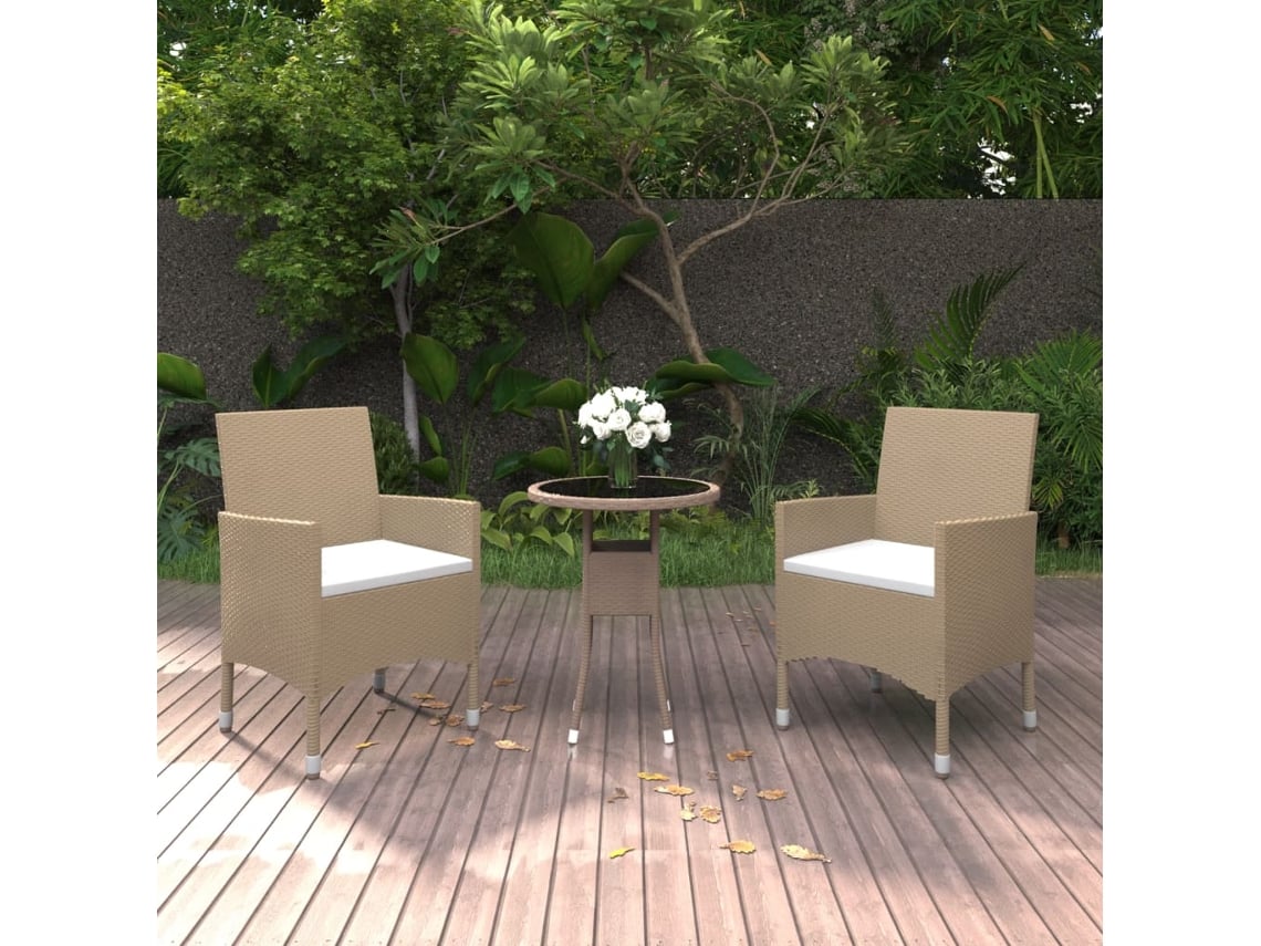 Juego de comedor de jardín de mimbre PE beige Dkd Home Decor