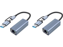 Adaptador 2x Usb 3.0 A Ethernet Con Red Cableada C Rj45 Gigabit Lan 1000 Mbps, Para