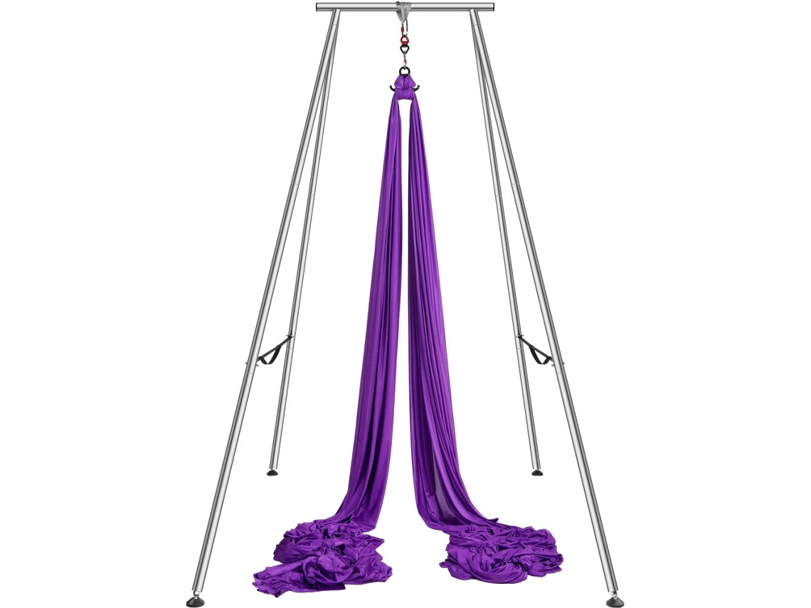 Set de Yoga Aéreo con Estructura y Hamaca, Color Lila, 12x2,6 m, 250 kg