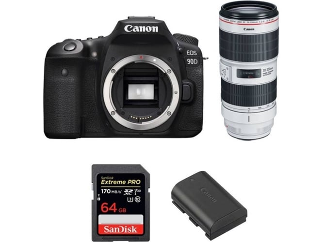 Kit Cámara CANON EOS 90D + EF 70-200mm f/2.8L IS III USM + SanDisk 64 GB + Batería (APS-C)