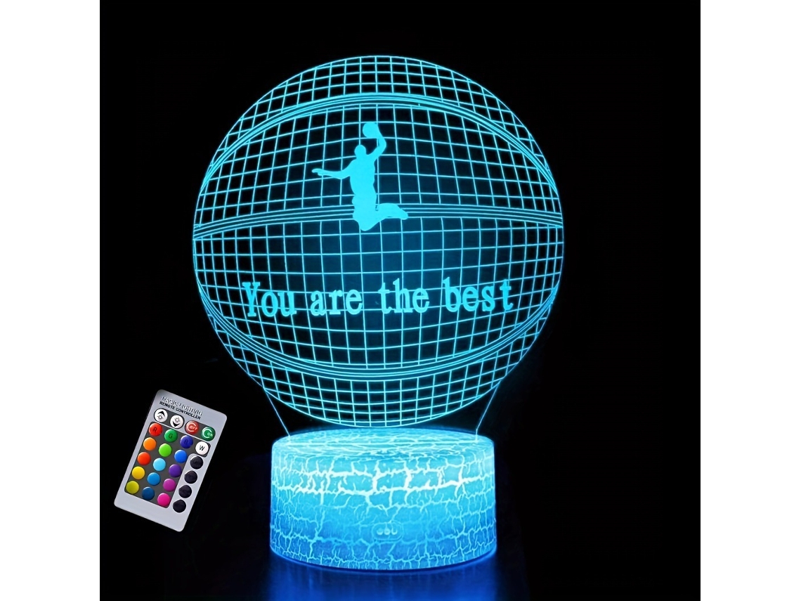 Luz Nocturna Infantil, Tira De Luz Visual 3d Con Control Remoto, 16 Cambios De Color. Baloncesto. Siurn
