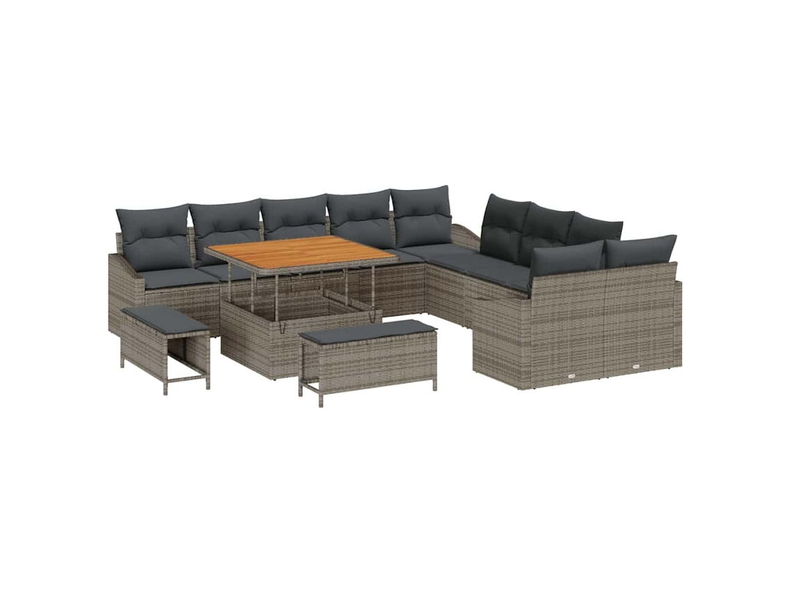 Maison Exclusive - Conjunto de sofás de jardín de 13 piezas, ratán sintético gris
