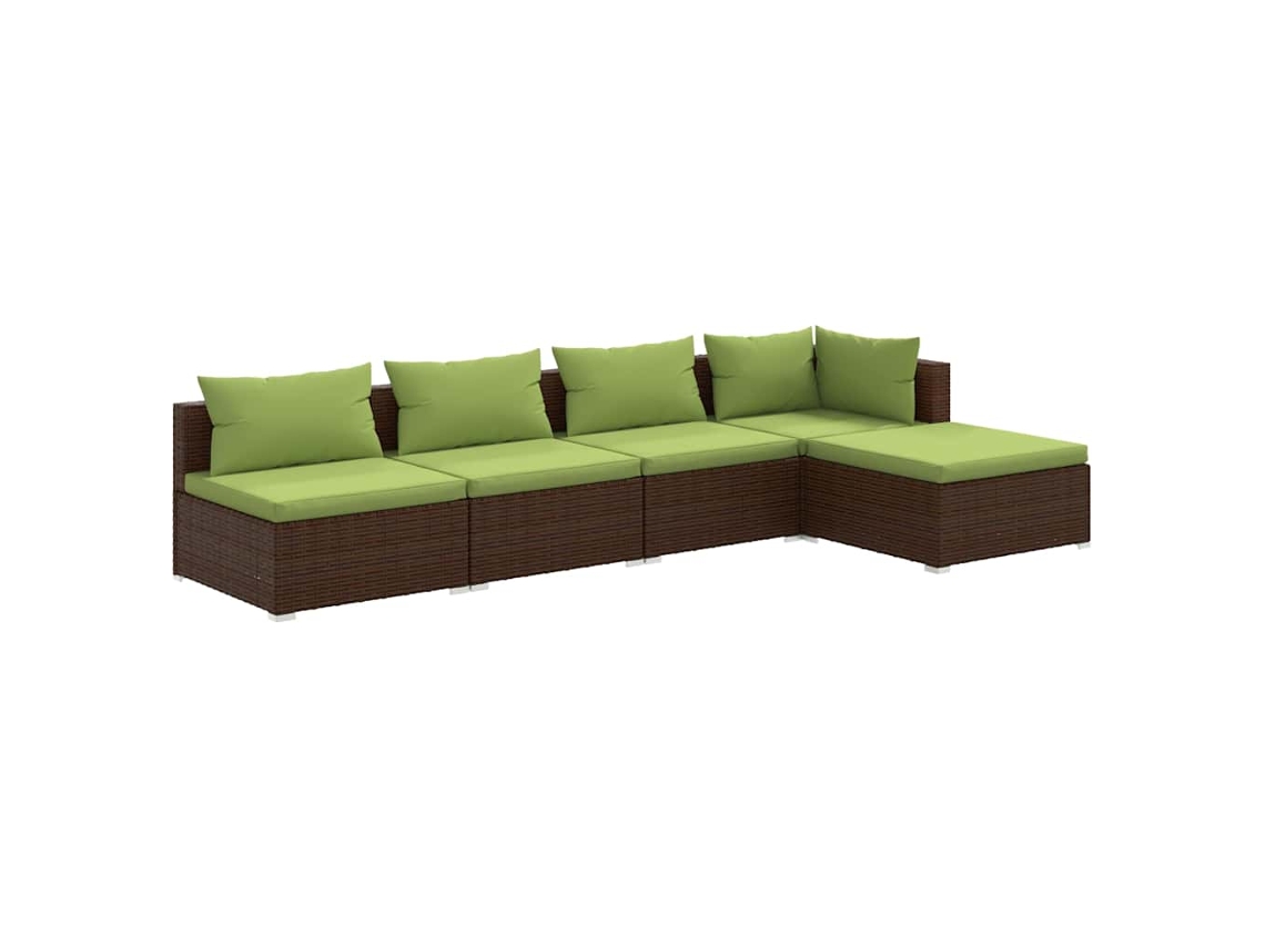 Conjunto 5 sofás de jardín VIDAXL y cojines ratán sintético marrón
