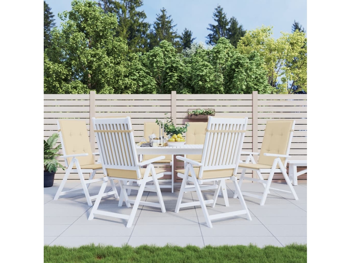 Cojín Silla De Jardín Respaldo Alto 6 Uds Tela Beige 120x50x3cm
