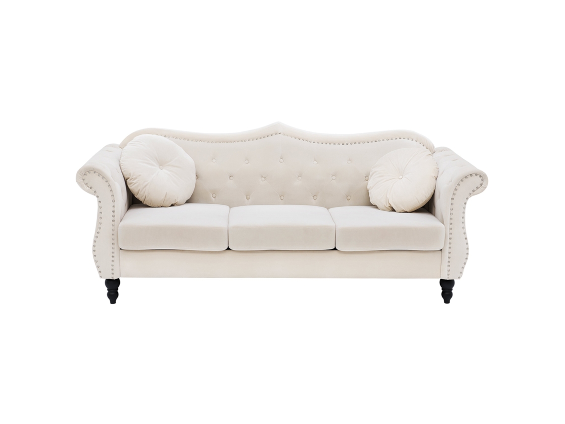 Sofá de 3 plazas BELIANI Skien de Terciopelo Beige 200x83x91