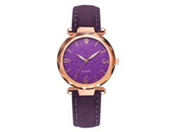 Reloj De Pulsera De Cuarzo Para Mujer Con Bisel Redondo Y Correa De Piel Sintética Morada.