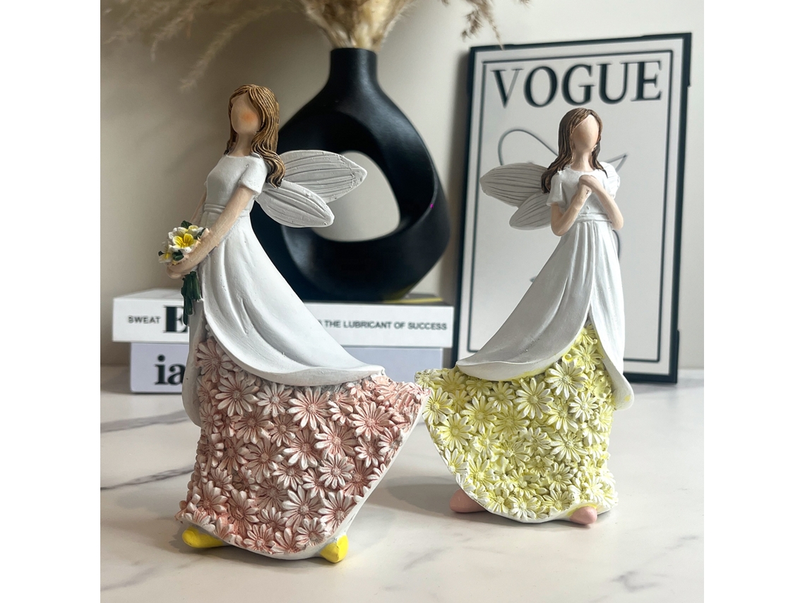 Figura de hada para decoración de mesa de sala de estar, artesanía de resina de hada floral.