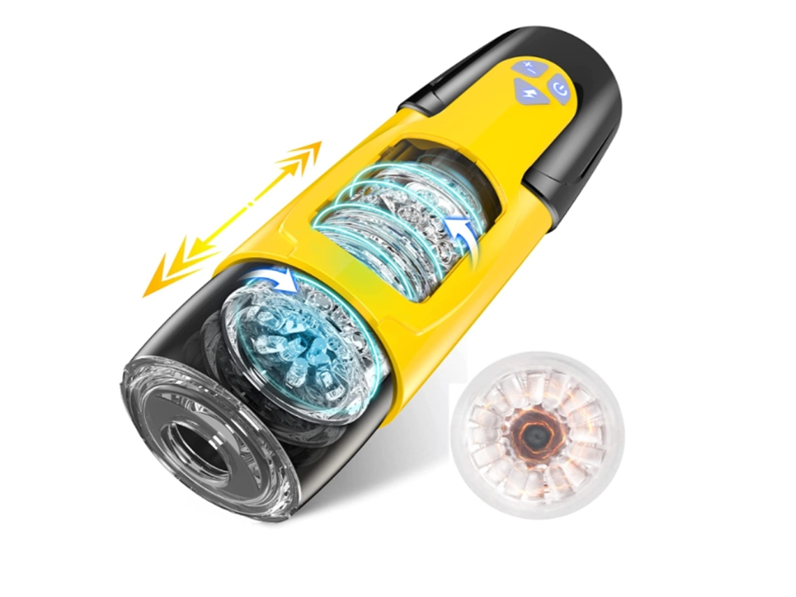 Masturbador masculino automático, masturbador masculino con 7 modos de empuje y rotación para estimulación del pene, amarillo