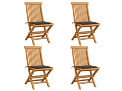 Sillas de jardín con cojines grises Acast. 4 piezas de teca maciza Dkd Home Decor.