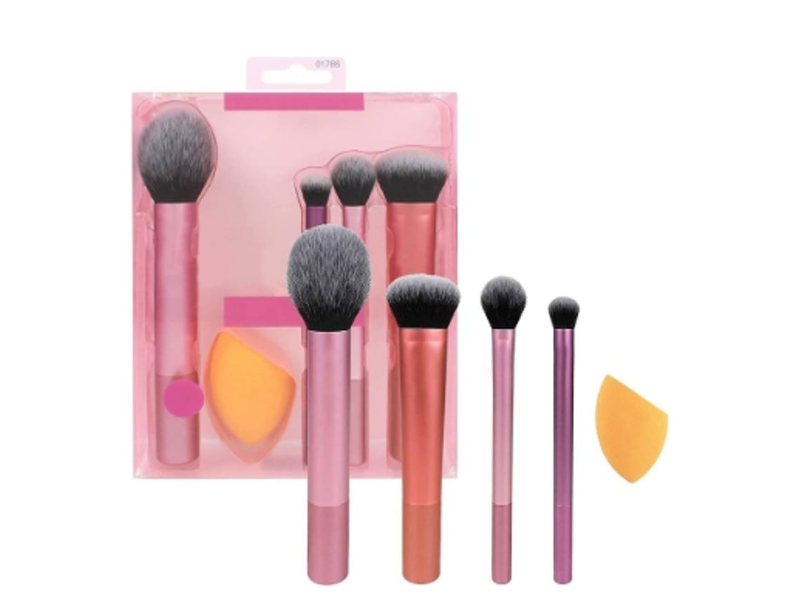 USHION - Juego de 5 brochas de maquillaje Kabuki profesionales para polvos, base, rubor, sombra de ojos, color rosa