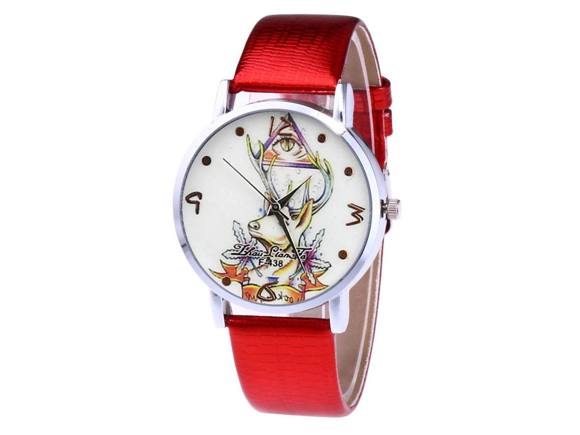 Reloj De Pareja Unisex De Cuarzo Con Correa De Cuero Pu Zhoulianfa Rojo