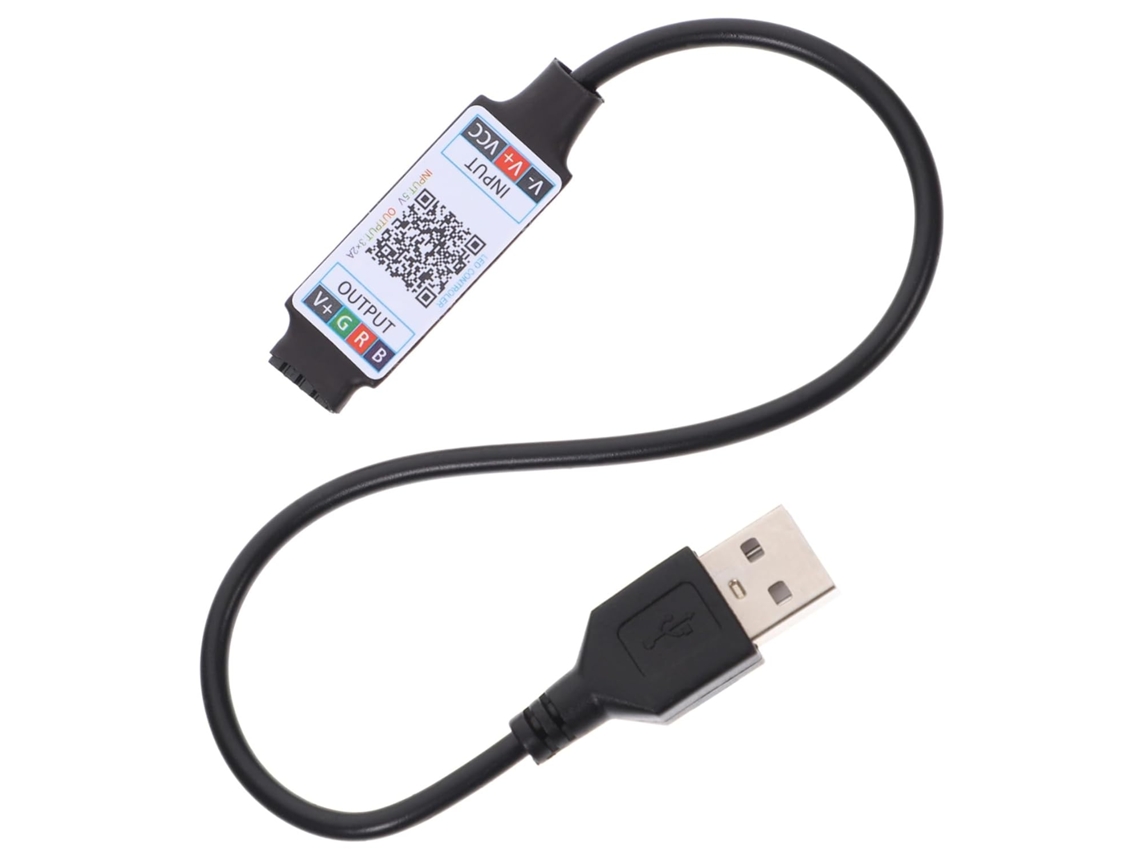 Controlador USB RGB de 5 piezas para tiras de luces LED, controlado mediante una aplicación para smartphone.