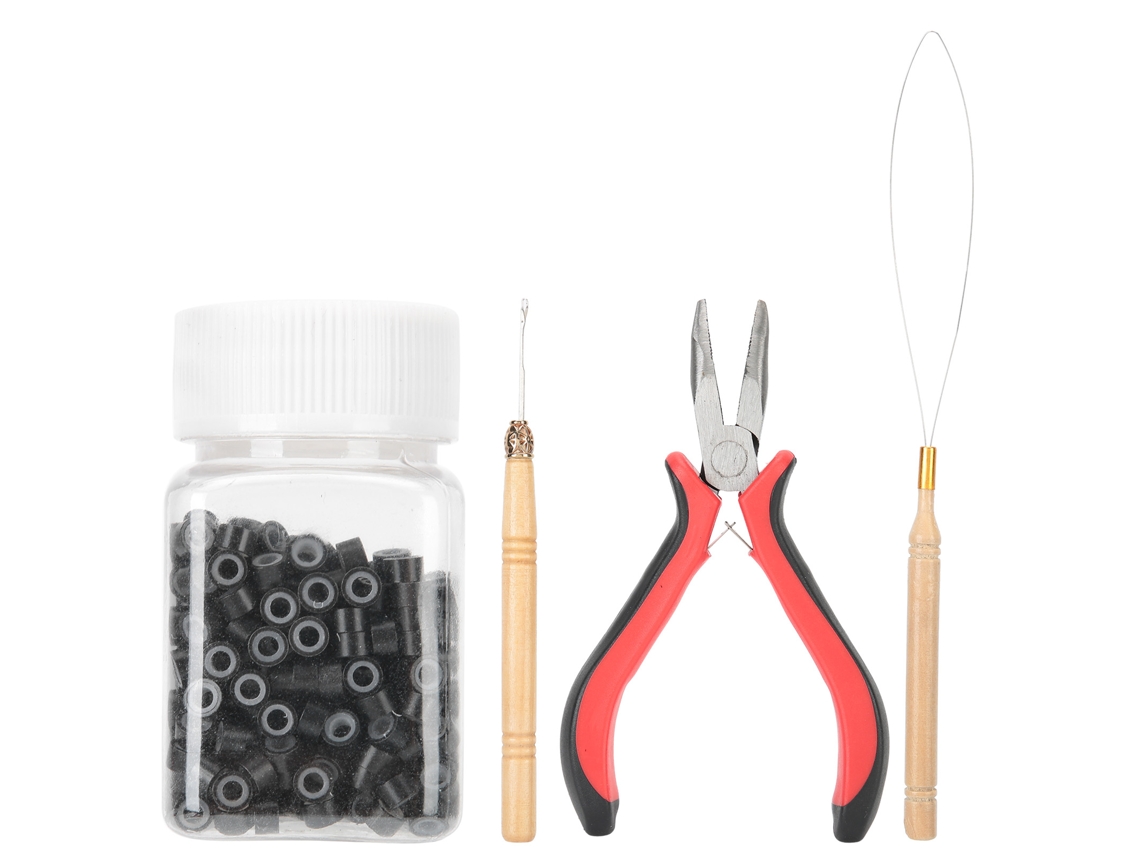 Kit De Herramientas Para Extensiones De Cabello Con 500 Anillos De Silicona, Alicates Y Agujas.