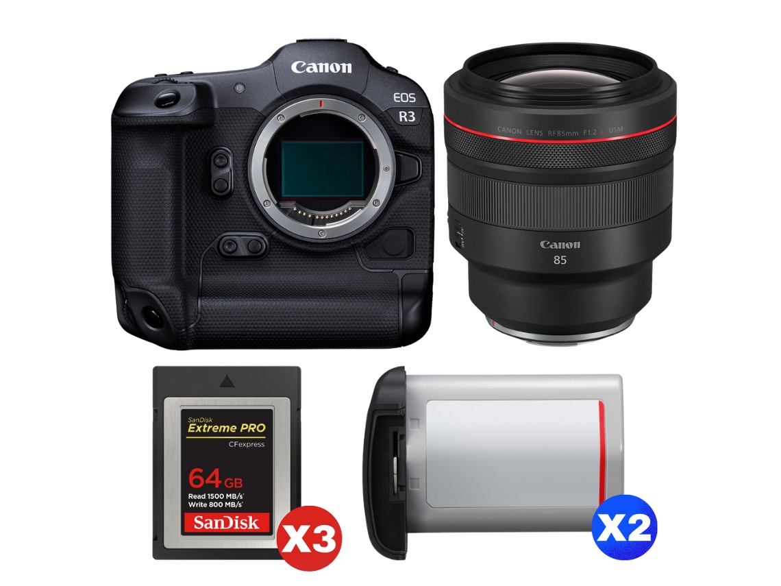 Canon Eos R3 + Rf 85mm F/1.2 L Usm + 3 Sandisk 64gb Extreme Pro Cfexpress Type B + 2 Canon Lp-e19 + Ebook “20 Consejos Para Fotos Que Impactan”