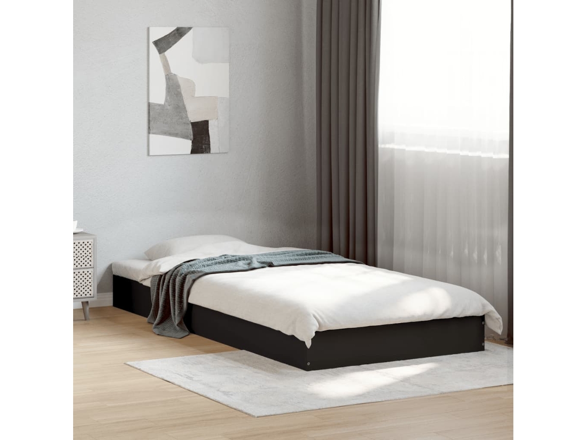 Estructura De Cama Madera De Ingeniería Negra 75x190 Cm