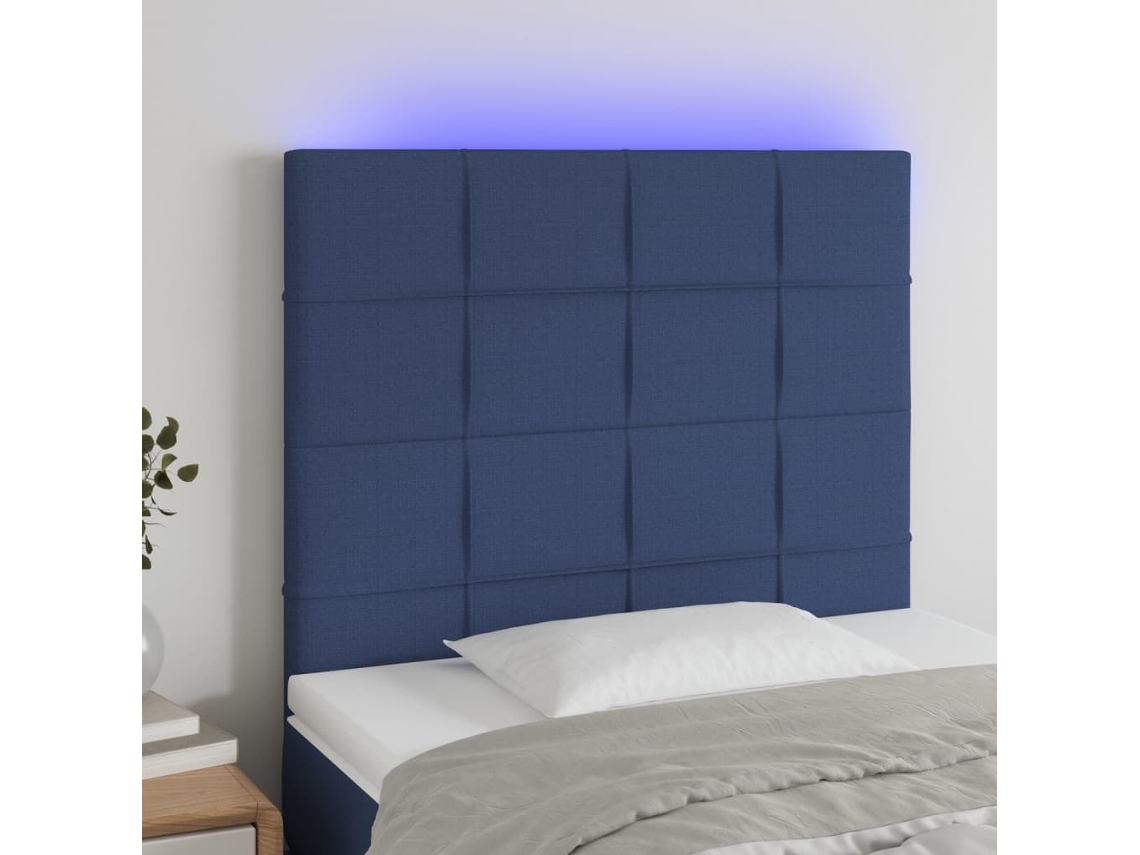 Cabecero Con Luces Led Tela Azul 90x5x118/128 Cm