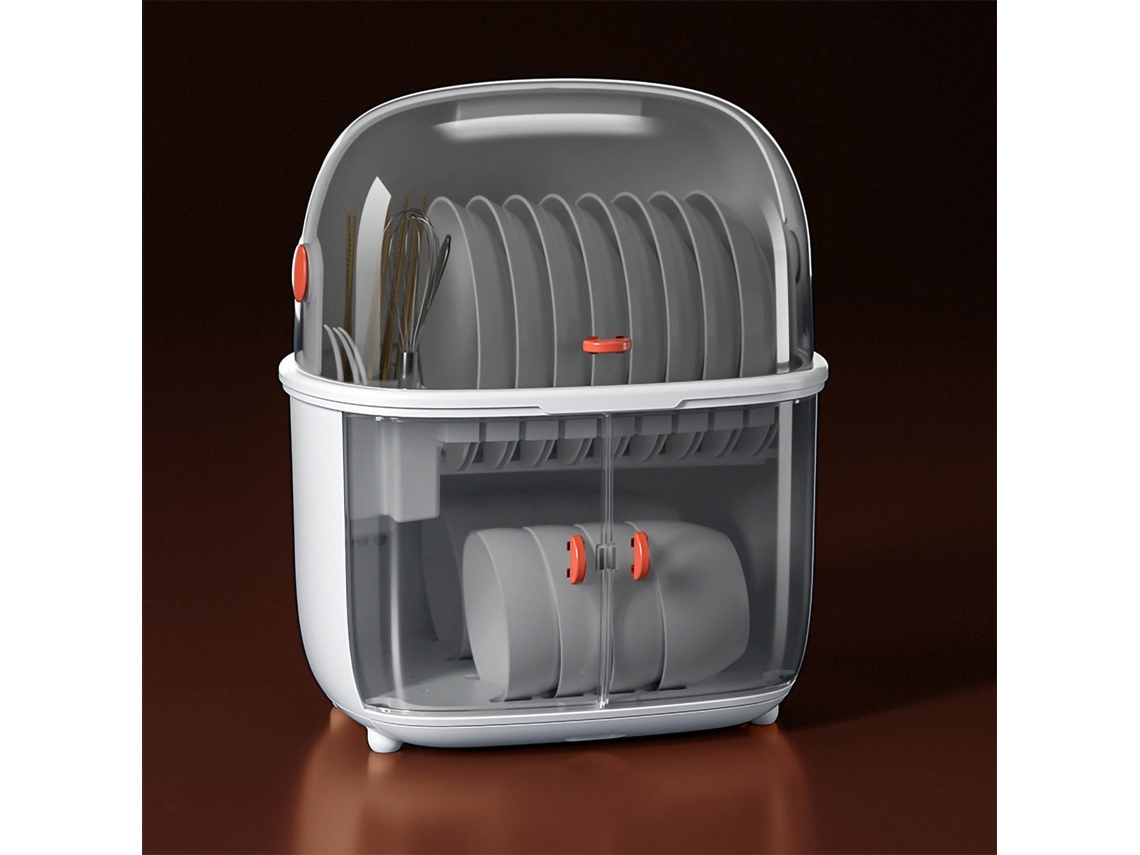 Caja para guardar platos con tapa, escurridor de plástico naranja