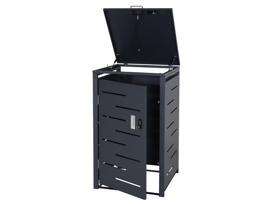 Caja De Almacenamiento Cache Poubelle En Acier Galvanisé Antracita 103x60x62 Cm Open Pour Poubelle 80 à 120 Litros Verrouillable 04_0005707