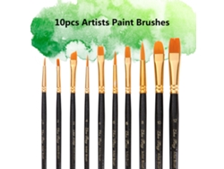 Conjunto de 10 Pincéis de Arte Nylon Madeira para Pintura Aquarela Óleo Acrílico Gouache S/MARCA