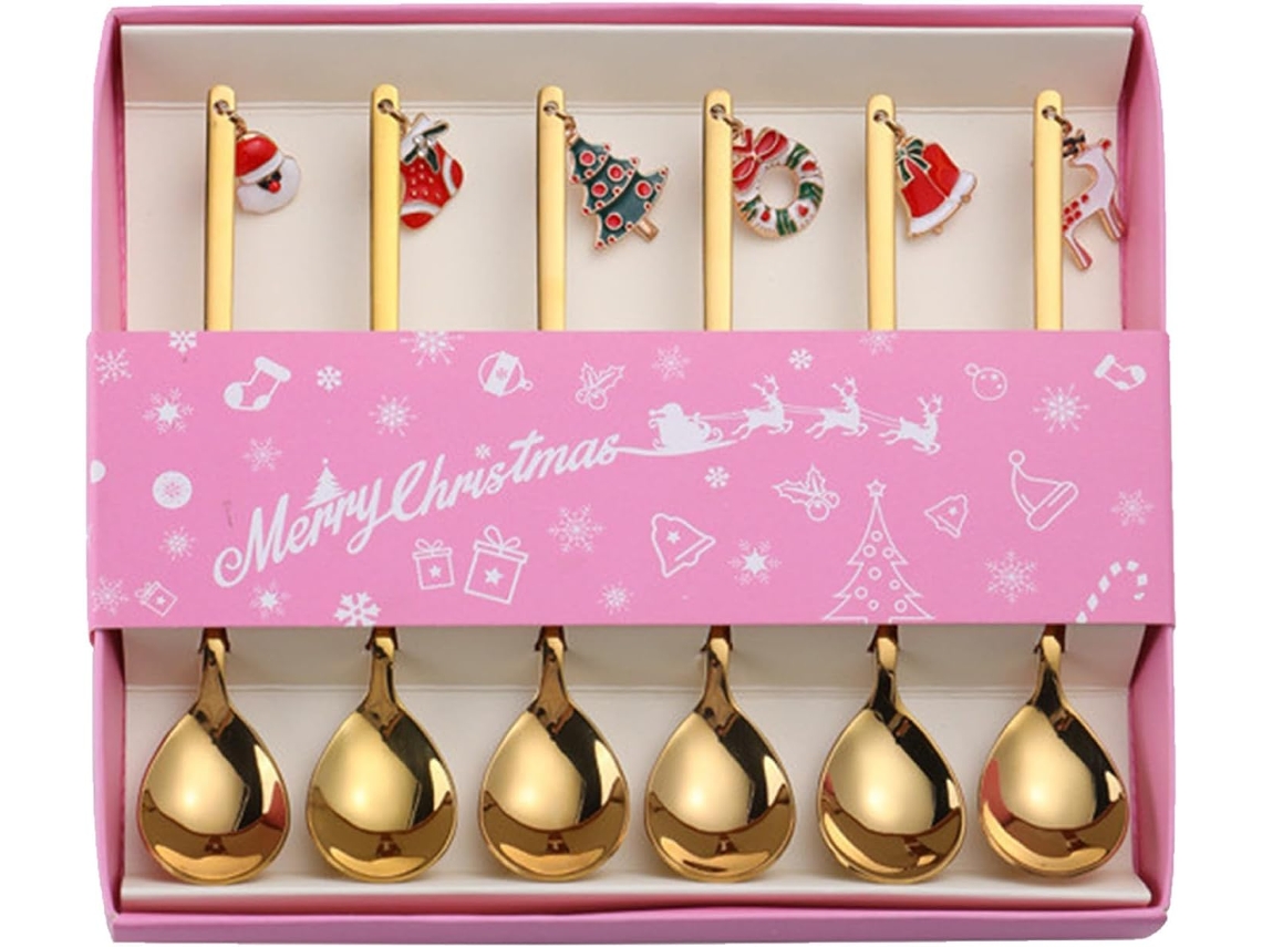 Talheres De Natal | 6 Colheres Pequenas Para Preparar Chá E Especiarias, Conjunto De Talheres De Natal (colheres Douradas)