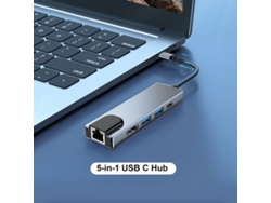 Hub Usb C 5-em-1 Docking Station Com Porta De Carregamento Pd, 4k Hd, Rj45 Ethernet, Usb 3.0 E 2.0