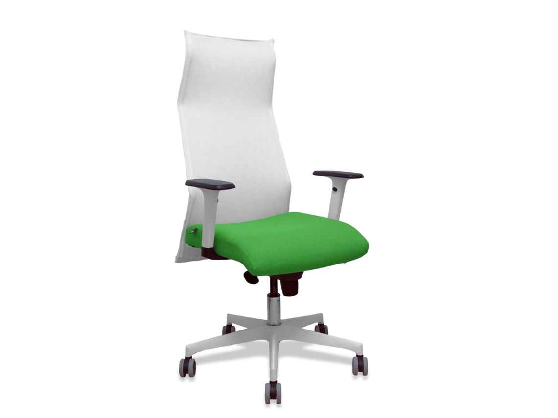 Sillón Albacete Con Mecanismo Sincro Tapizada Con Tela Color Verde Y Malla Color Blanco