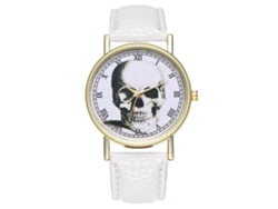 Reloj Casual De Cuero Pu Con Calavera Y Números Romanos Para Mujer Y Hombre (blanco)