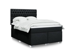 Cama Box Spring Con Colchón Tela Negro 160x200 Cm