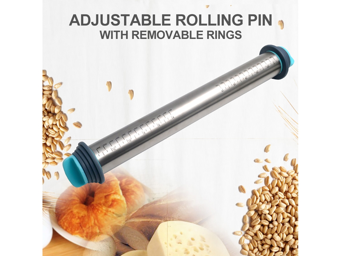 Rodillo Ajustable Con Anillos Extraíbles Y Escala De Acero Inoxidable Para Galletas, Pasteles Y Pasta.