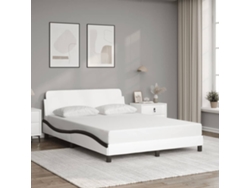 Cama Sin Colchón Cuero Sintético Blanco Negro 120x200 Cm